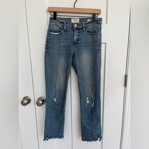 FRAME Le High Straight Jeans Women’s 26 Surrey Distressed Raw Hem Ankle